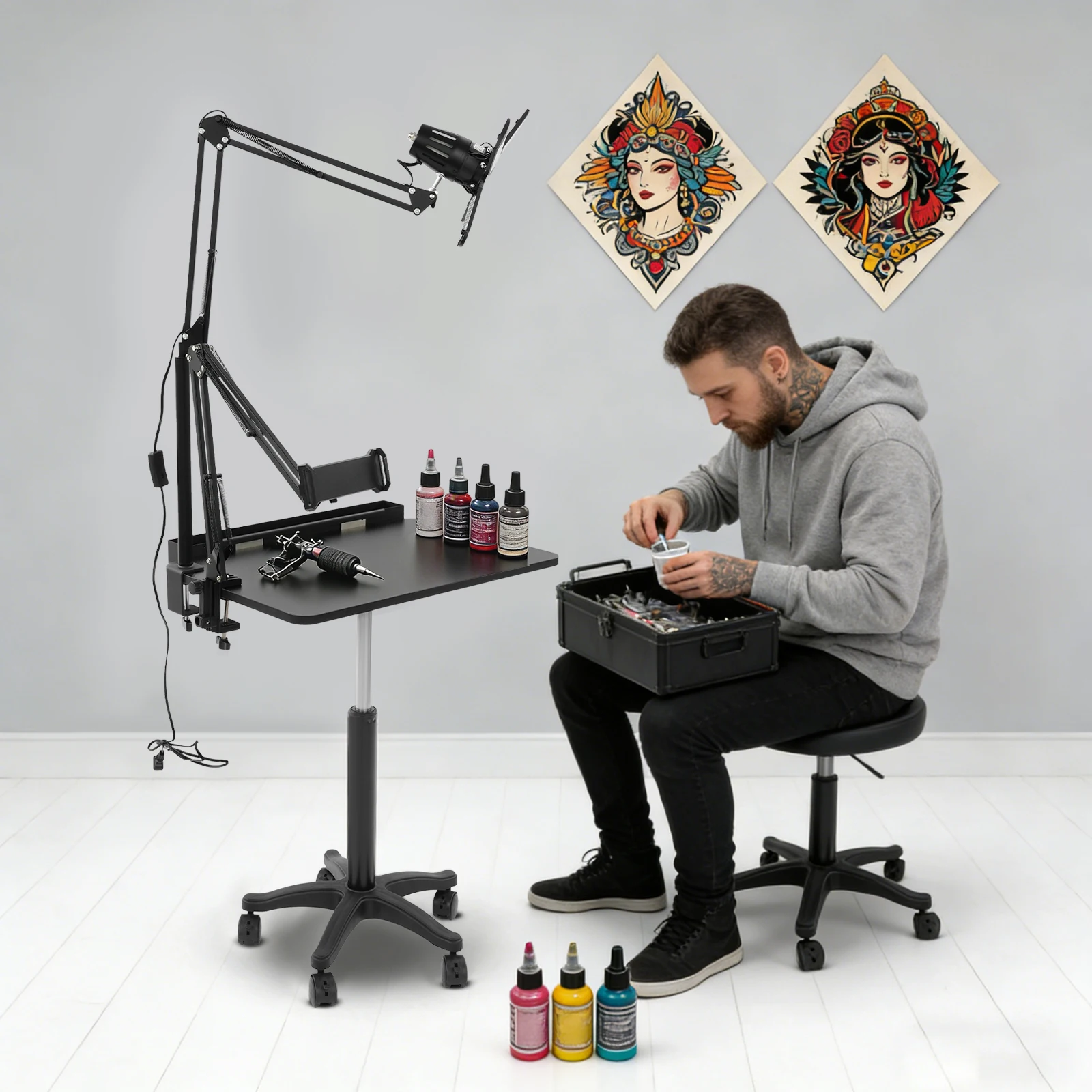 Adjustable Height Lift Work Table Multipurpose Tattoo Workstation for Household Photo Studio Nail Salon Shopping Center
