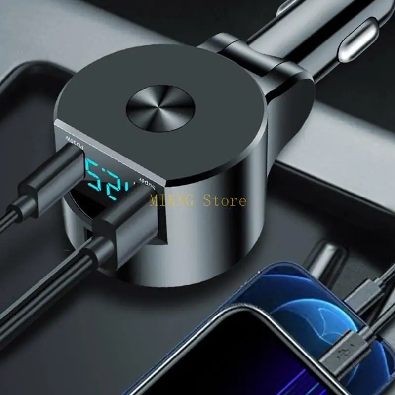 Adaptador carga automóviles multifuncional con salida triple que puede extender cable Tipo C Mejor venta