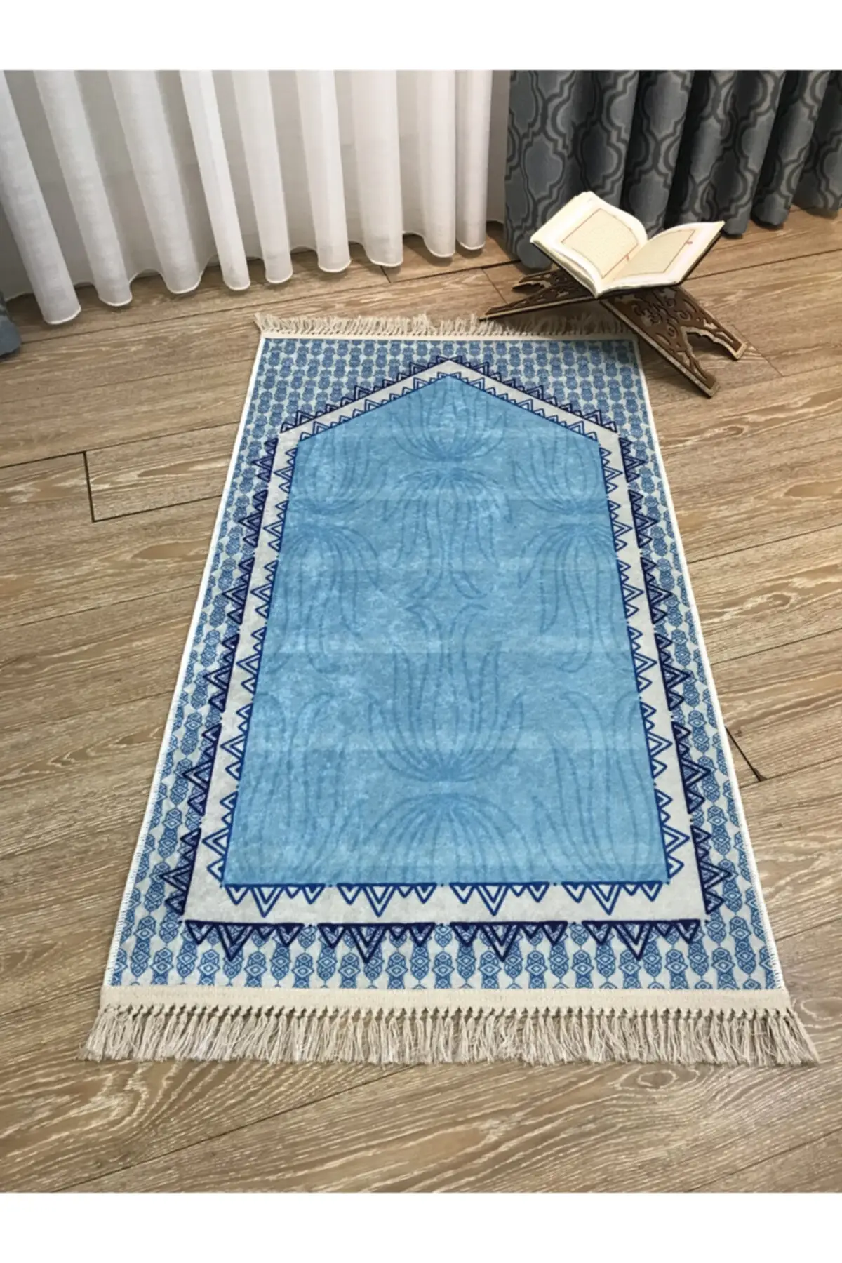 

DOLBOVI light blue fringed prayer Rug (latex base) 75x125 Meditation Rug