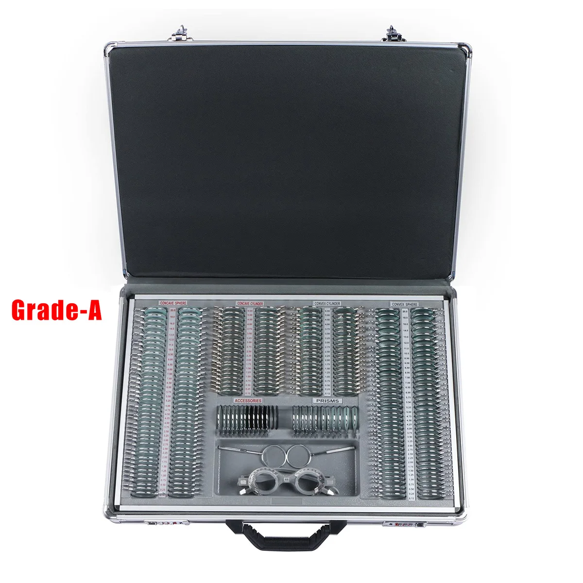 LINK 266 Stuks Optische Lens Hoge Kwaliteit Optometrie Proefmontuurset Plastic Ring Proeflensset Aluminium Koffer Graad A/B