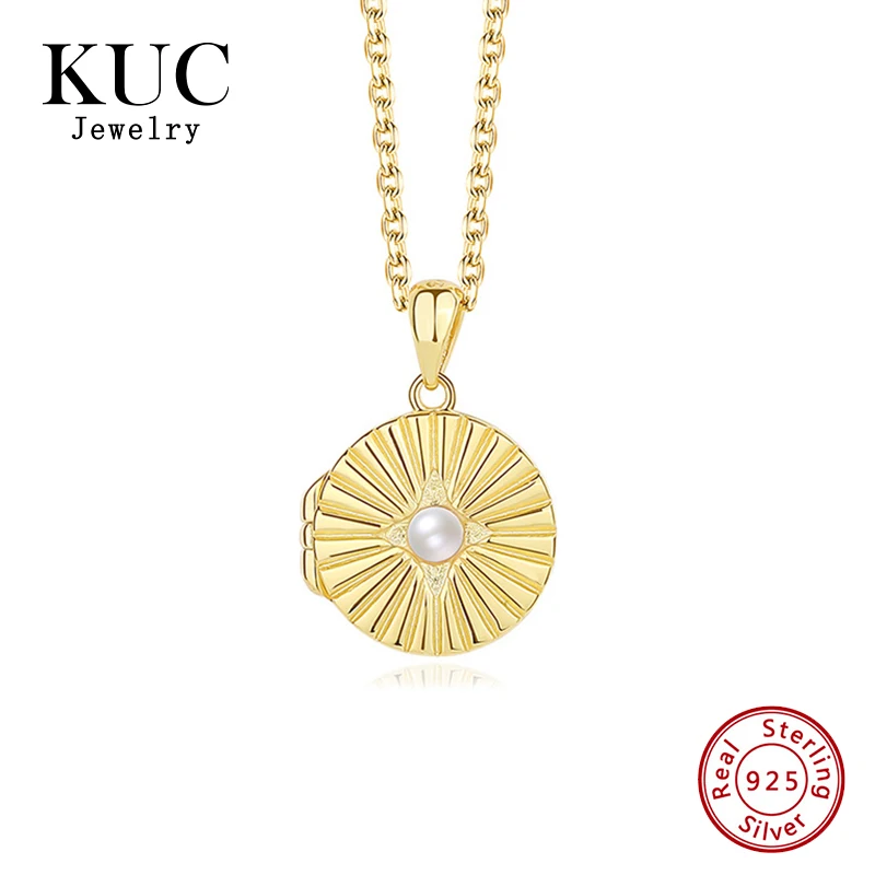 

Fine Jewelry Trendy 18K Gold Plated 925 Sterling Silver Charms Shell Pearl Opal Frame Locket Pendant Necklaces for Women