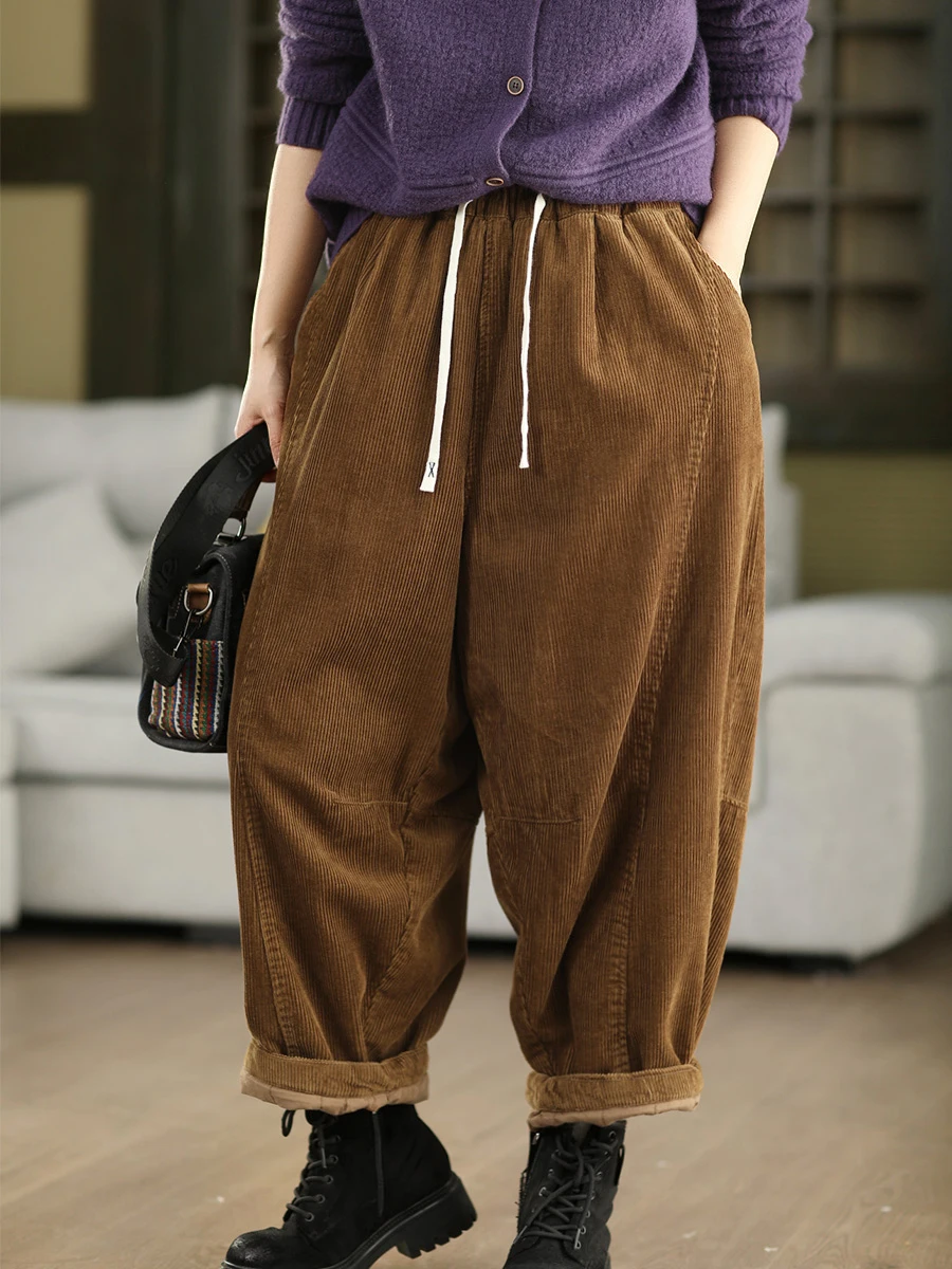 

Thiened Corduroy Winter Casual Pants Women's Warm Lined Harlan Trousers Retro Sle l Waist Other Material Cosition