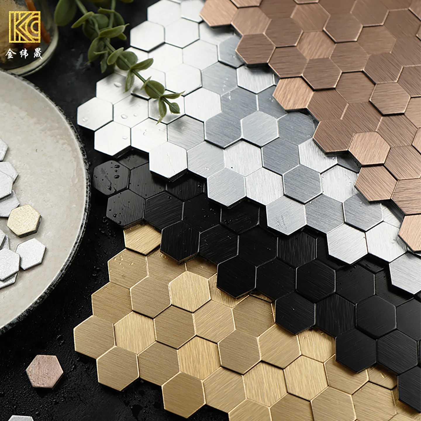 

Metal Stainless Steel Mosaic Tile Small Wall Sticker Self-adhesive Bathroom Kitchen Background Wall Hexagonal Aluminum-plastic