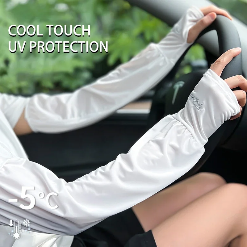 1 Pairs Soft Ice Sleeves Summer Outdoor UV Protection Wonen\'s Arm Cover Sleeves Breathable Cool Touch