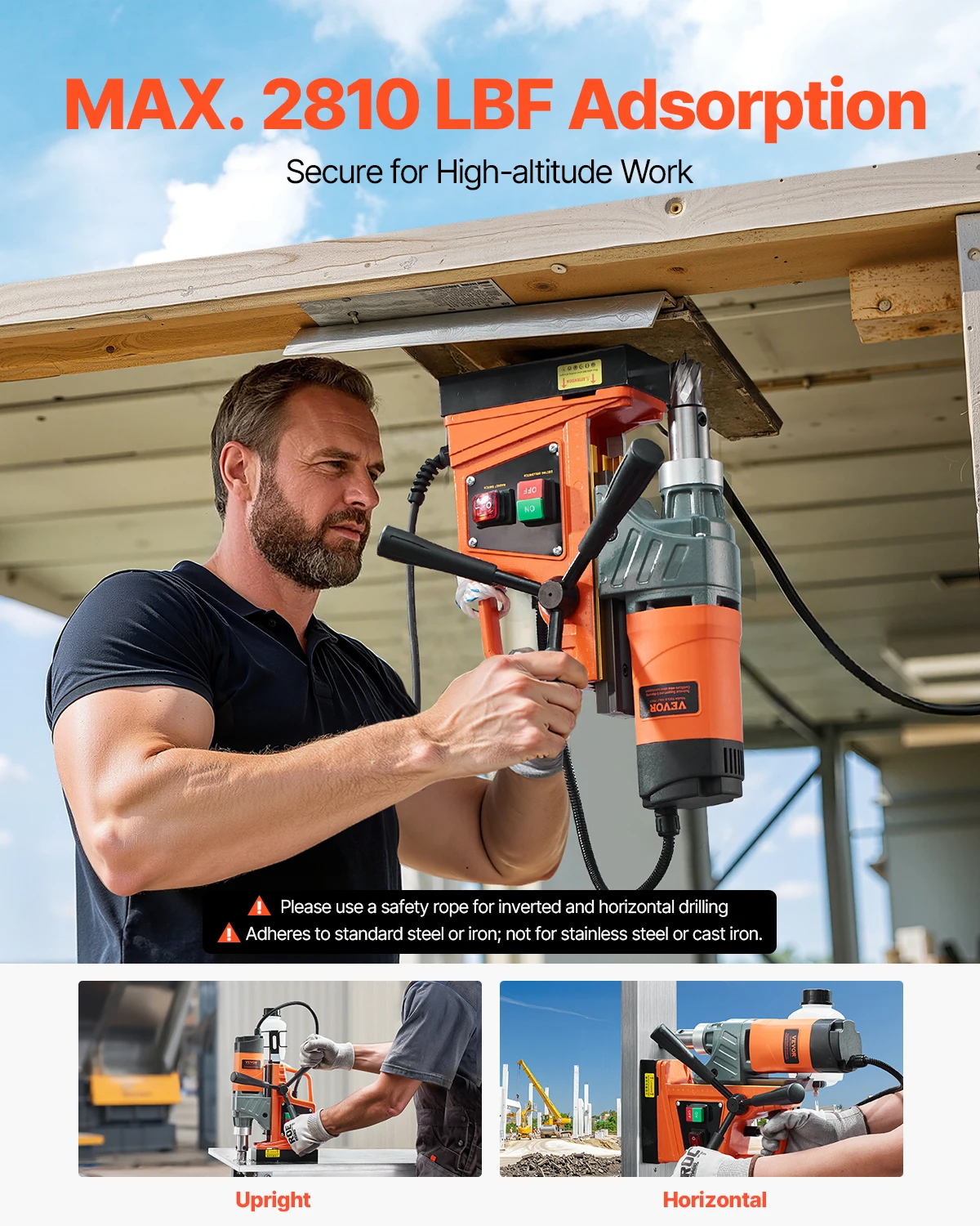 SucceBuy 11 Uds Motor de taladro magnético 1,6 en 1450W diámetro de perforación 850RPM velocidad 2810 lbf prensa de taladro eléctrico portátil