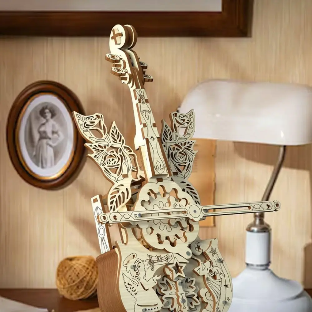 Elegant Wooden Cello DIY Music Box Kit Mechanical Puzzle Building Blocks Home Decor Art Craft Creative Holiday Gift