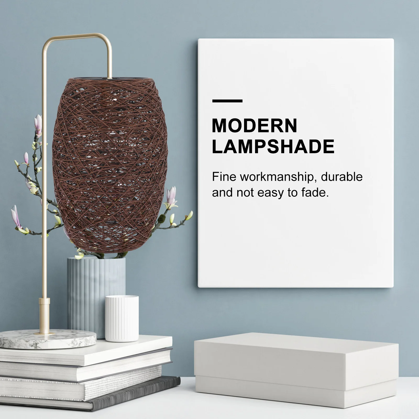 

Rattan Woven Lampshade Coffee Color Hanging Light Fixture Durable Metal Lamp Cover Home Hotel Bedroom Study Library
