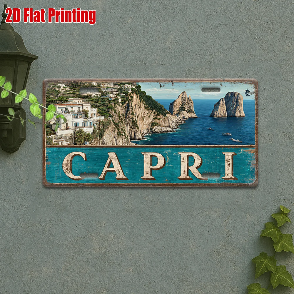 2D Flat, 1pc Vintage Capri Italy License Plate Wall Art - Large 30.48x15.24cm (12