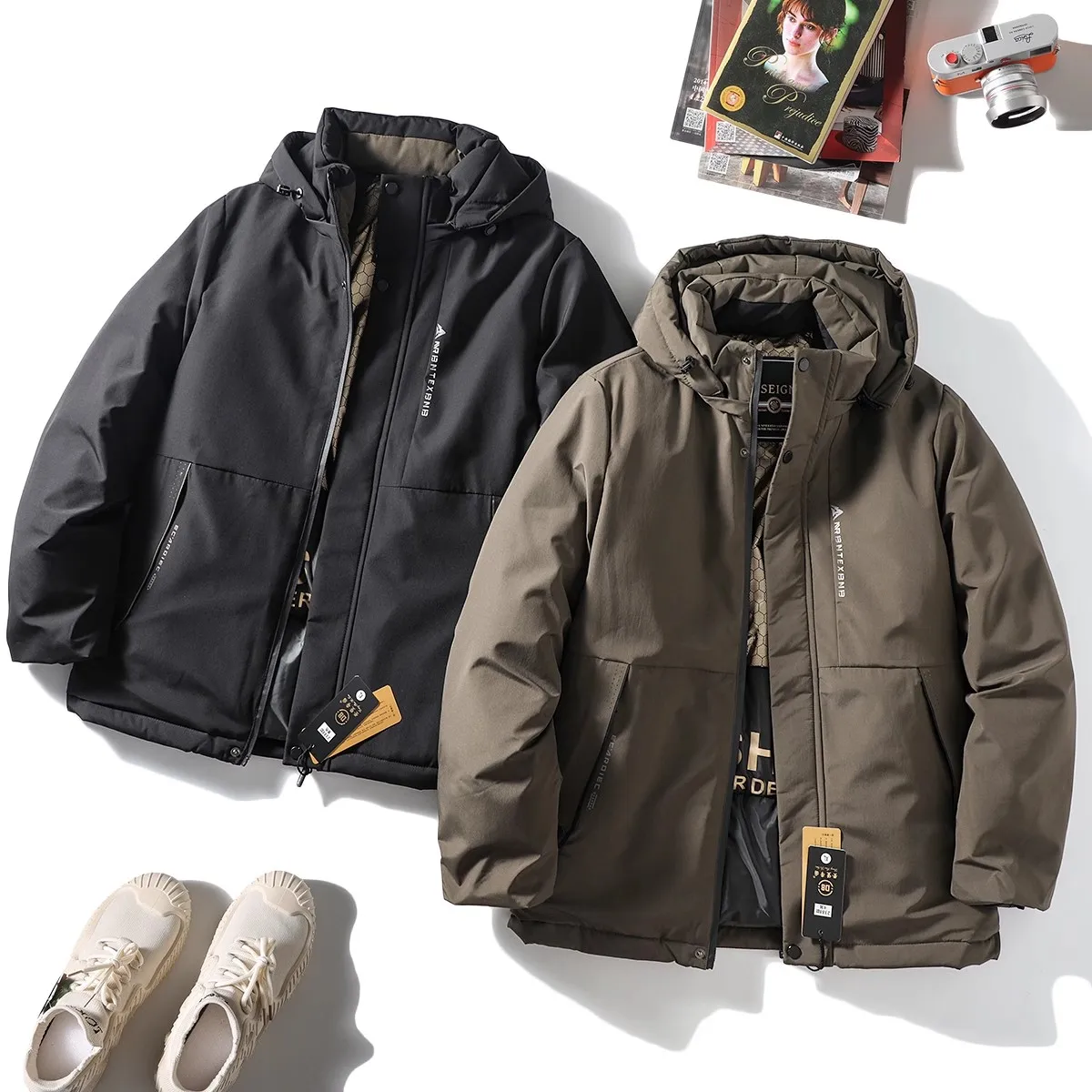 

Thiened Fce Winter Jaet Men's Outdoor Tee-Proof Fabric Warm Cotton Coat with Hot Reflection Inner Stand Fit