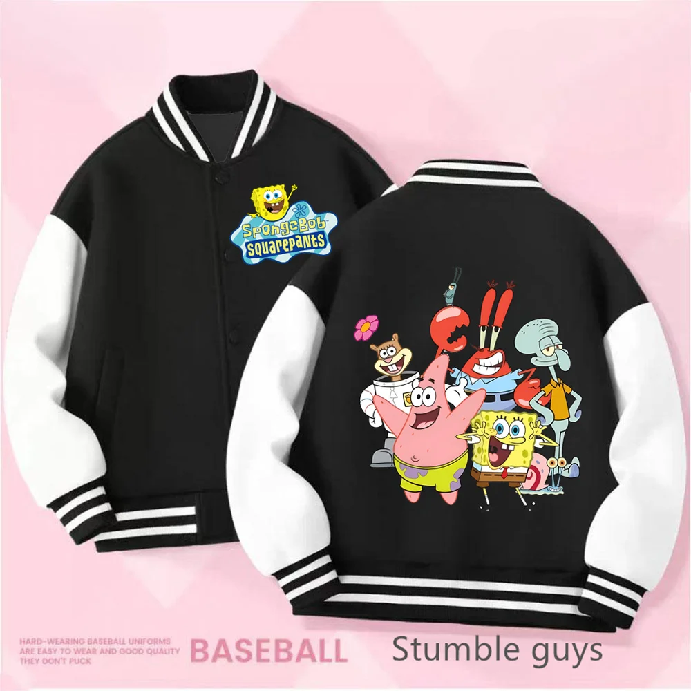 SpongeBob SquarePants Kids Cartoon Baseball Uniform Top Student Fashion Jacket Spring Fall Boys Girls Coat