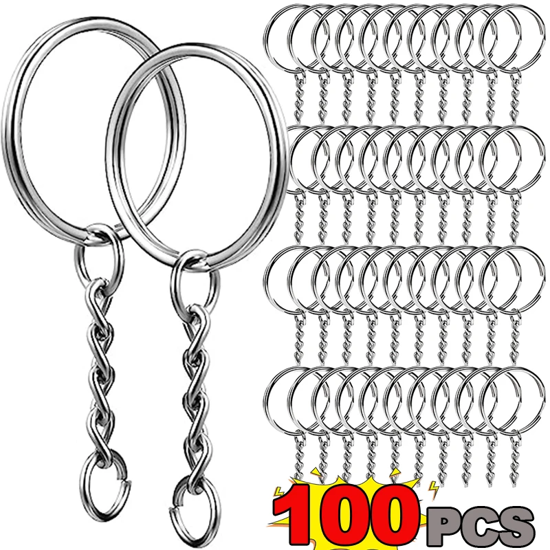 50/100pcs Silver Plated Metal Blank Keyring Keychain Split Ring Keyfob Key Holder Rings DIY Craft Key Chains Bulk Accessories