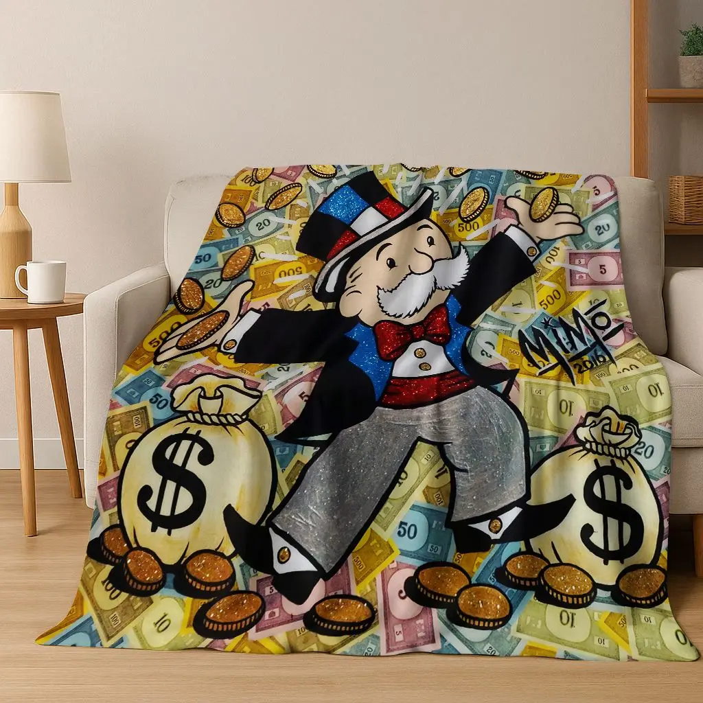 

Rich Cartoon Monopoly Dollar Game Money Flannel Blanket,Cozy Soft Throw Blanket for Home Bedroom Bed Sofa Picnic Cover Gift Kids