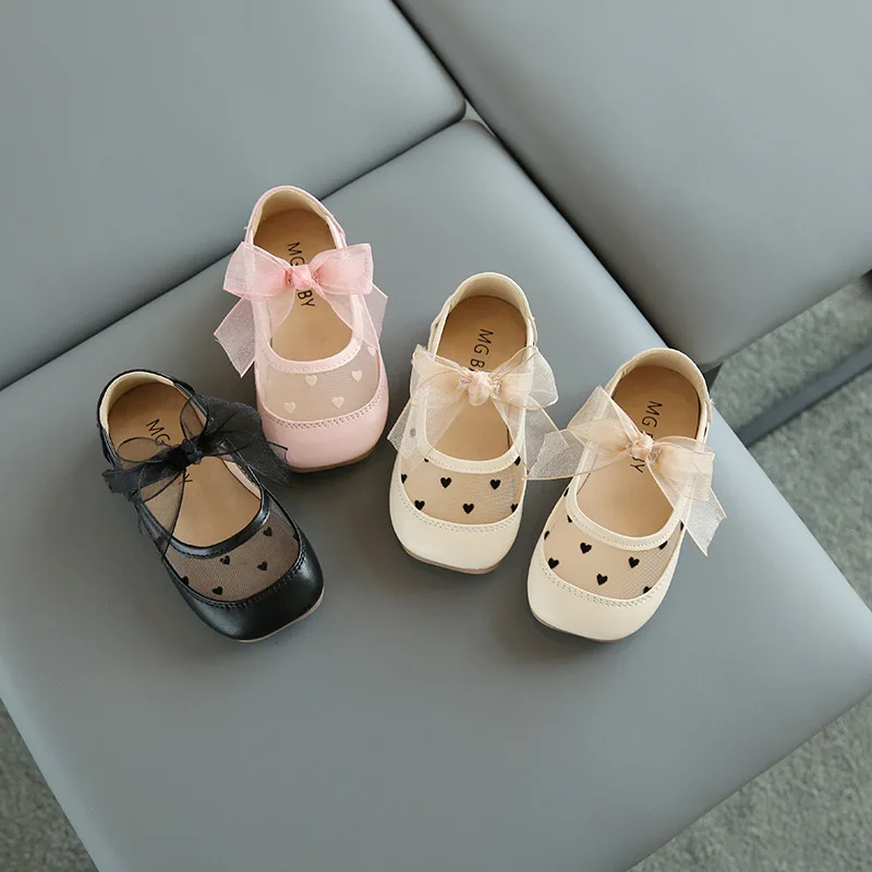 Princess Shoes Girl Mesh Mary Janes Shoes for Kids Leather Shoes Hollow Outs Bowtie Breathable Child Shoe Baby Toddler Shoes