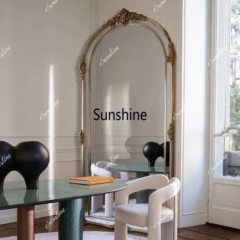 French vintage full body mirror arched floor mirror wooden Nordic style home cloakroom fitting mirror wall mounted dressing mirr