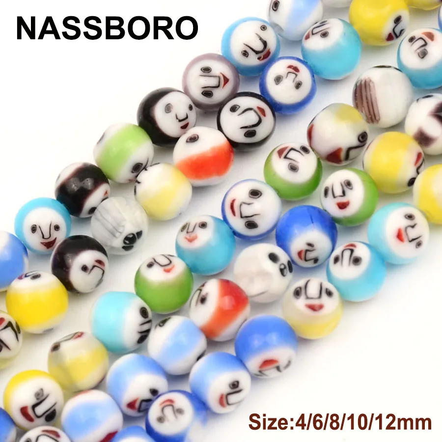 Mixed Round Smile Face Lampwork Glass Beads for Jewelry Making Glazed Beads DIY Accessories Bead Bracelet Necklace Wholesale