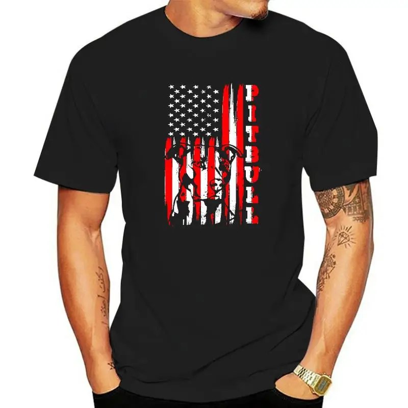 Proud American Pitbull Terrier Flag Funny Dog Dad Mom T-Shirt Camisas Print Tops Shirt Cotton Men Top T-Shirts Print On Sale