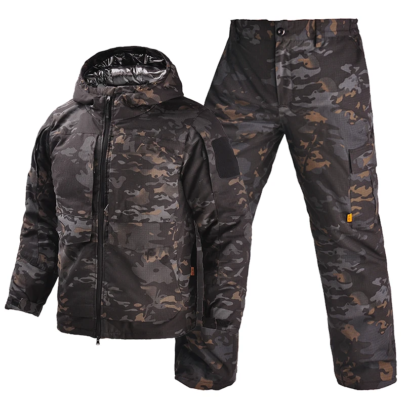 

Winter Outdoor Hunting Set Camo Thick Warm Heat Reflection Jacket Climb Pants Men Clothing Tactical Uniform Suits Windbreaker