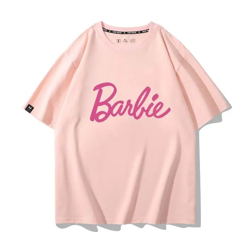 Barbie T-shirt à manches courtes pour hommes et femmes, pur coton, col rond, décontracté, mode, décoratif, demi-manches, été