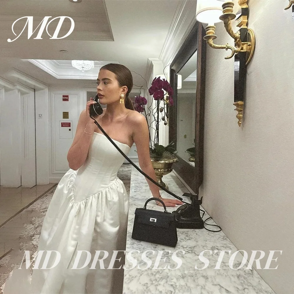 MD-Robe de mariée trapèze plissée, longueur au sol, simple, blanc, femme mariée, quel que soit CasTrio, personnalisé, occasion formelle, 2025