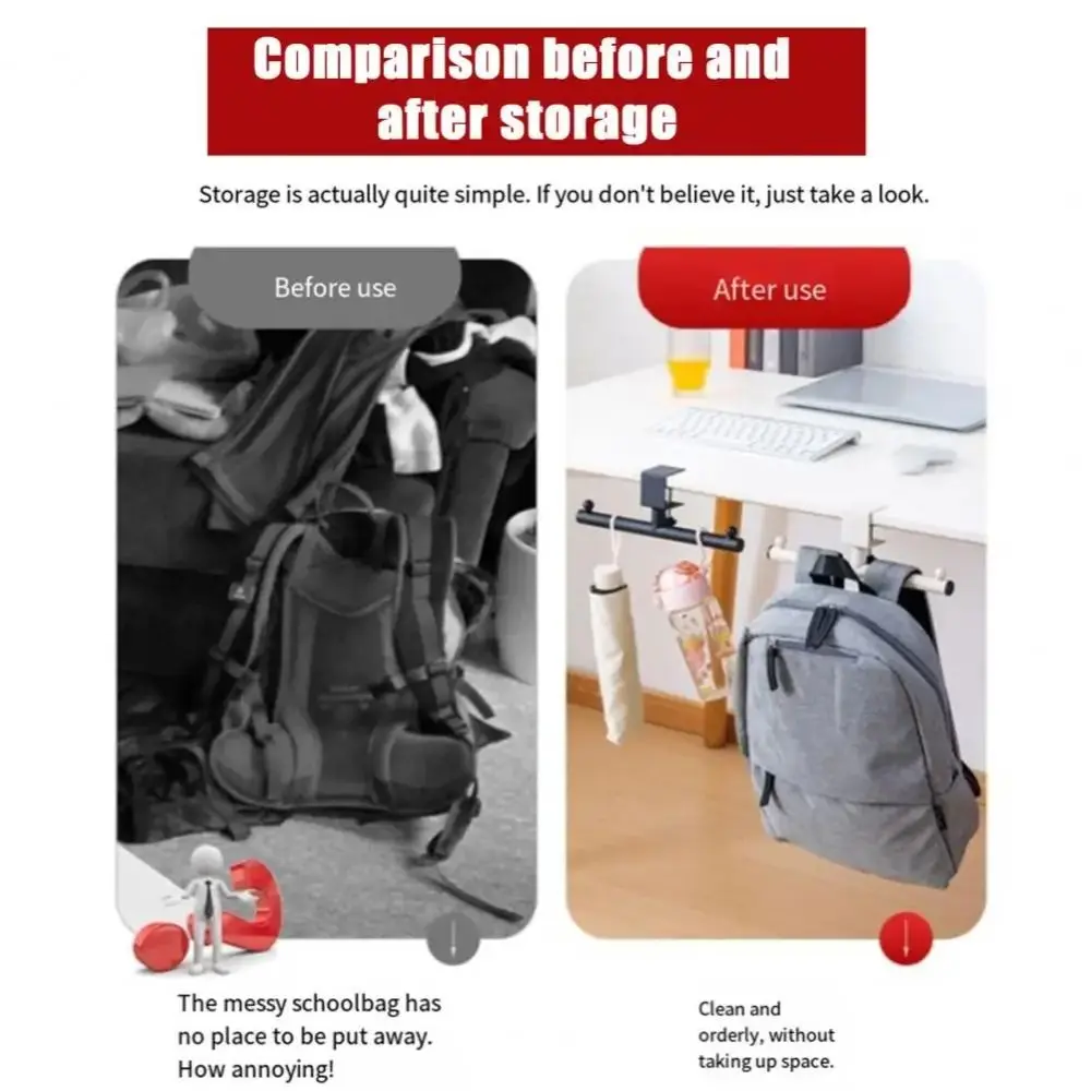 

Регулируемый крючок для крепления к столу из углеродистой стали с закругленными углами, держатель для рюкзака на край стола, легко устанавливается, крепление на зажимах