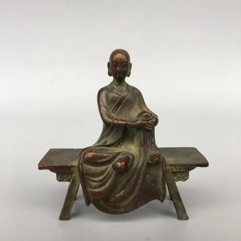 

3.1" Chinese Bronze Buddhism Stool Buddha Buddhist Monk Hold Leg Statue
