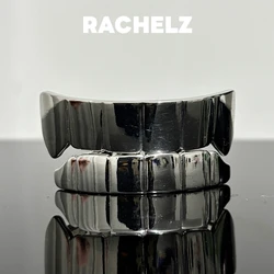 RACHELZ Hot Cyberpunk Square Glossy Tooth Grillz Braces Hip Hop Trapezoid Top Bottom Teeth Caps For Women Men Rapper Jewelry