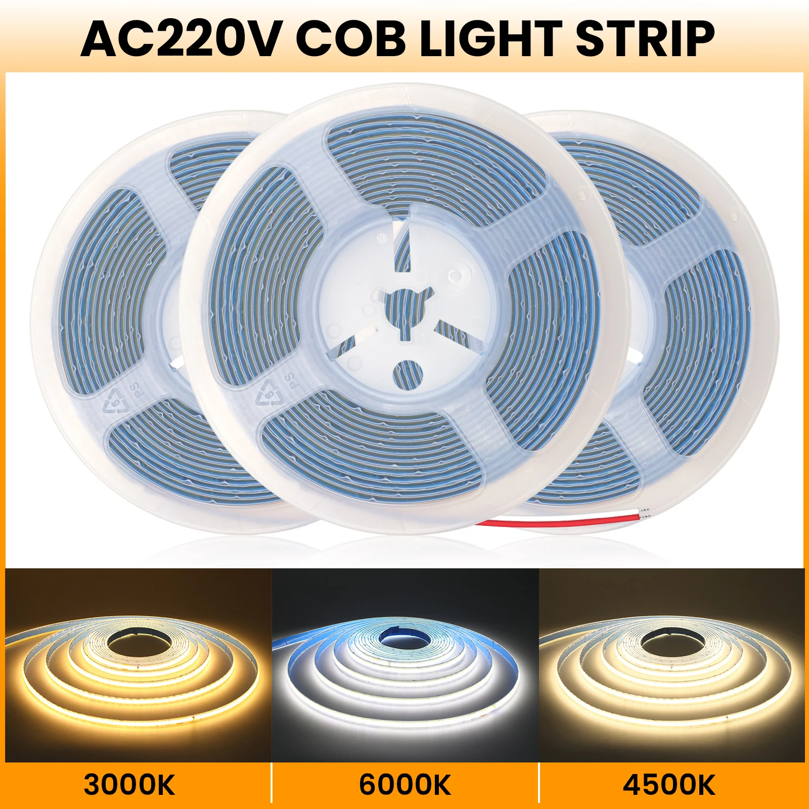 1-50M/Roll AC 220V COB LED Light Strip No Need Driver Waterproof 288 LEDs Flexible Tape Lights Linear Lighting Home Garden Decor