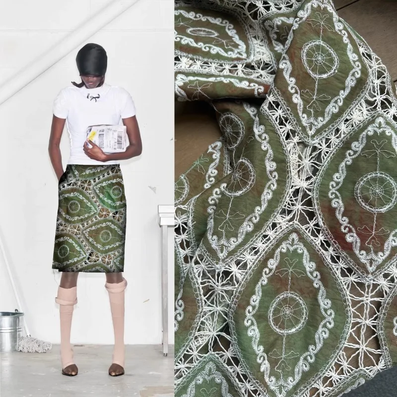 

Green Tie Dye Hollow Embroidery Fabric Home Fashion Fashion Designer Experiments Fabrics for Diy Sewing Cloth Material