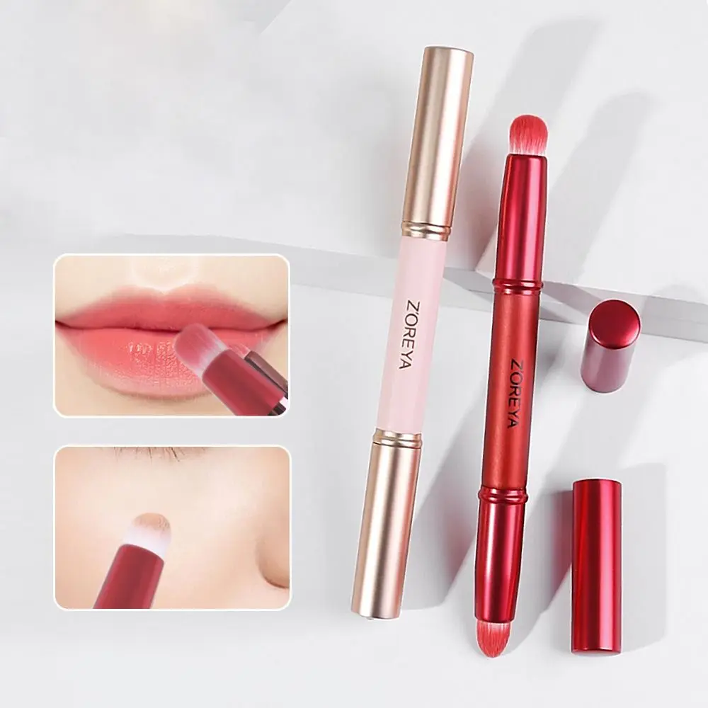 Stofdicht tweekoppige lippenborstel Metalen handvat met beschermkap Make-upborstel Lipliner Oogschaduwapplicator Concealerborstel