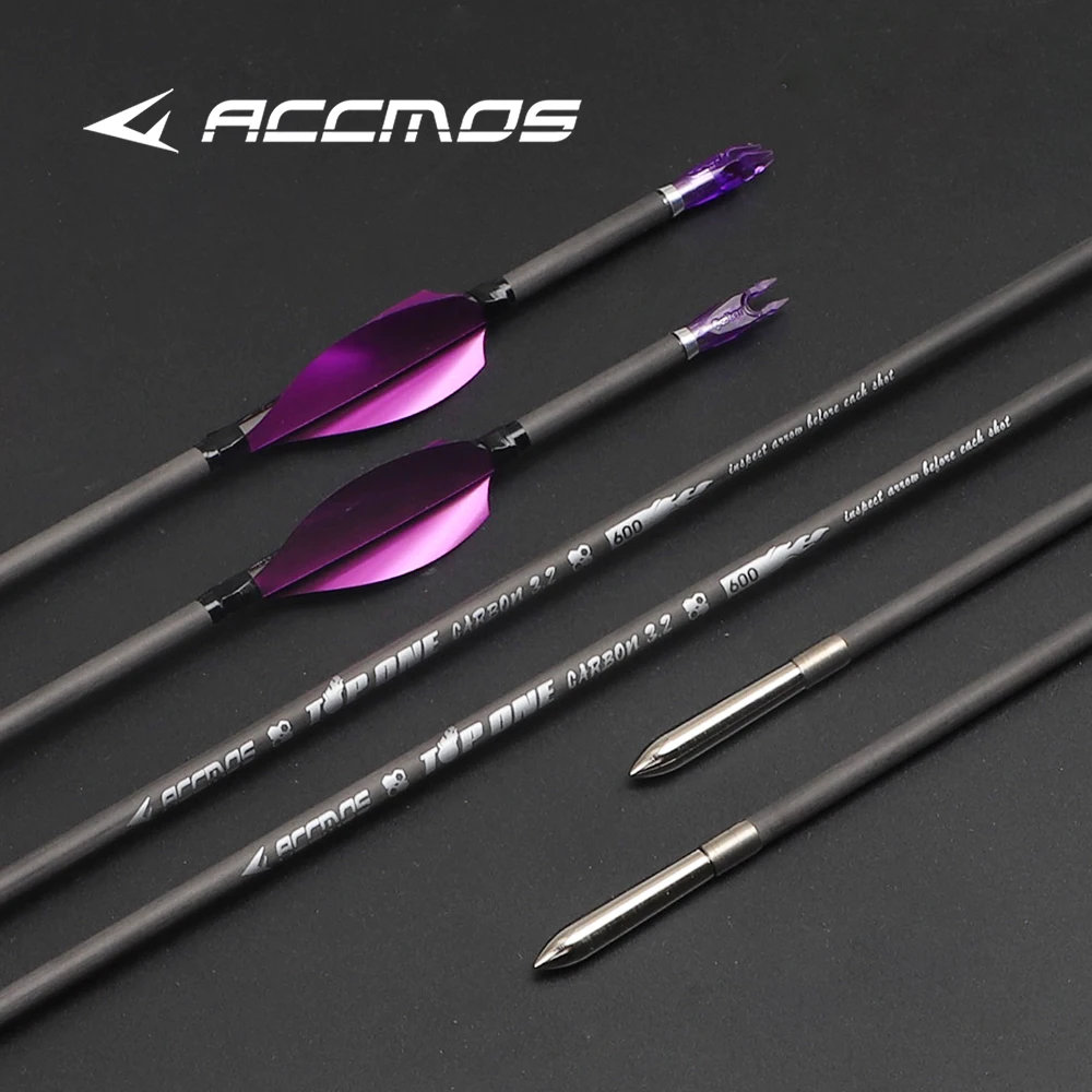 12pcs ID 3.2mm Carbon Arrows Straightness 0.003 Spine 350 400 450 500 550 600 650 700 750 800 850 900 1000 Shaft Purple Pin Nock