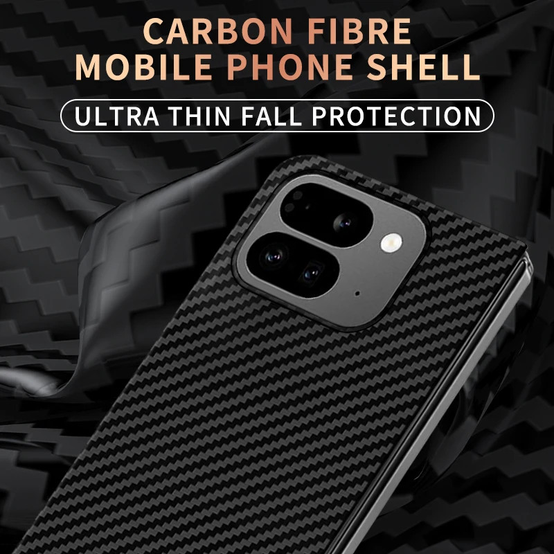 Funda de teléfono plegable para Google PIXEL 9 PRO, carcasa de fibra de carbono a prueba de golpes, anticaída, cobertura completa