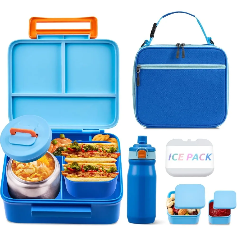 

Bento Lunch Box for Kids with Thermos, Leakproof Bento Box with 8oz Insulated Food Jar, Insulated Bottle, Lunch Bag, BPA Free Di