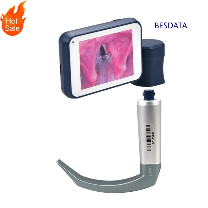 BESDATA HD Image Reusable Stainless Steel Handheld Miller0 MAC1 Video laryngoscope Kit with 6 blades for Pediatric and Adult