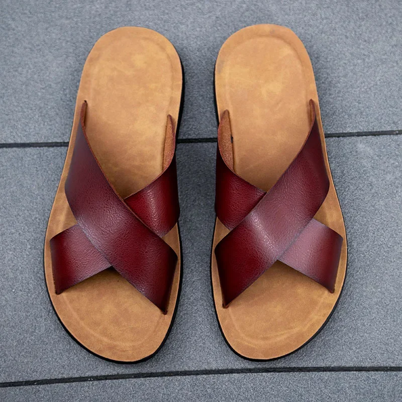 Sandali estivi da uomo in pelle classica romana Open-toed Slipper Outdoor Beach Rubber Summer Shoes Flip Flop Water Sandals Men