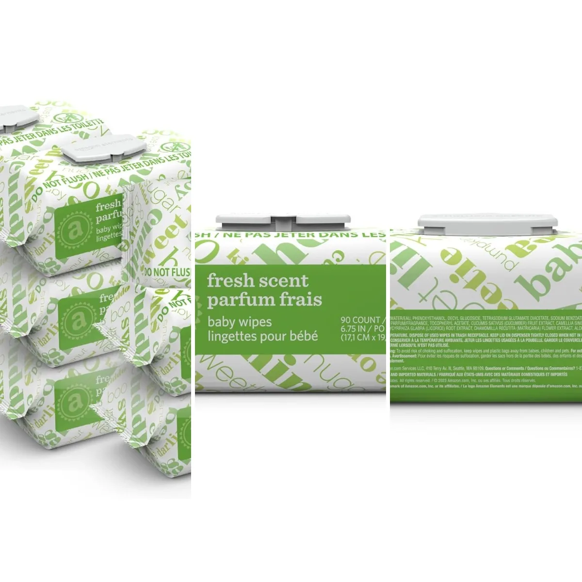 Toallitas Húmedas para Bebé Elements, Aroma Fresco, Paquetes con Tapa Abatible, Sin Alcohol, con Pepino y Aloe, 810 Unidades, 9 Paquetes de 90