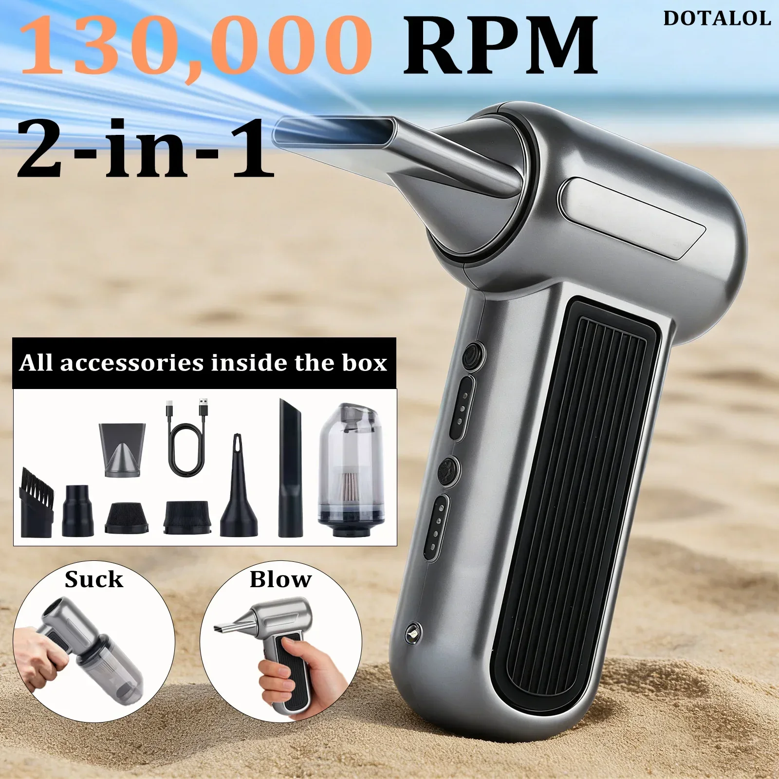 

DOTALOL High Power 130000 RPM Turbo Jet Fan Brushless Rechargeable Violent Air Blower Portable Dust Blowing Tool Vacuum cleaner