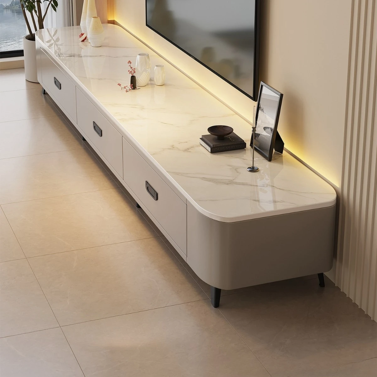 

Rock Slab TV Cabinet Living Room Household Light Luxury High Sense Modern Simple Floor Coffee Table TV Cabinet Combination