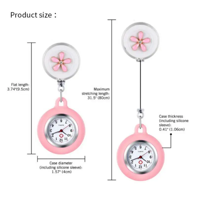 Pocket Watches Nurse Women Cartoon Fob Watches Flower Silicone Retractable Hanging Watch Fashion Simple Quartz Nurse Watches