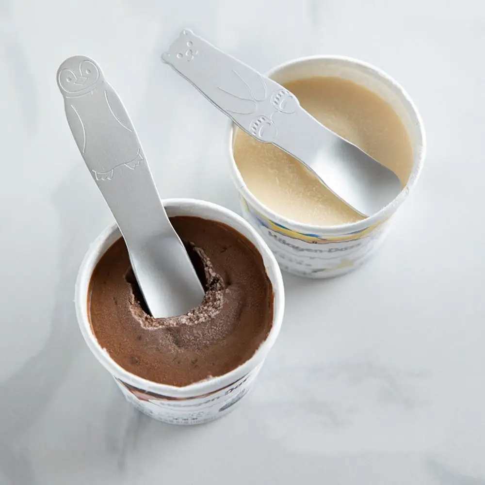 Kawaii Aluminum Ice Cream Spoon Self-melting Type Penguin/bear Pattern Dessert Spoon Japan Silver Coffee Spoon Pudding