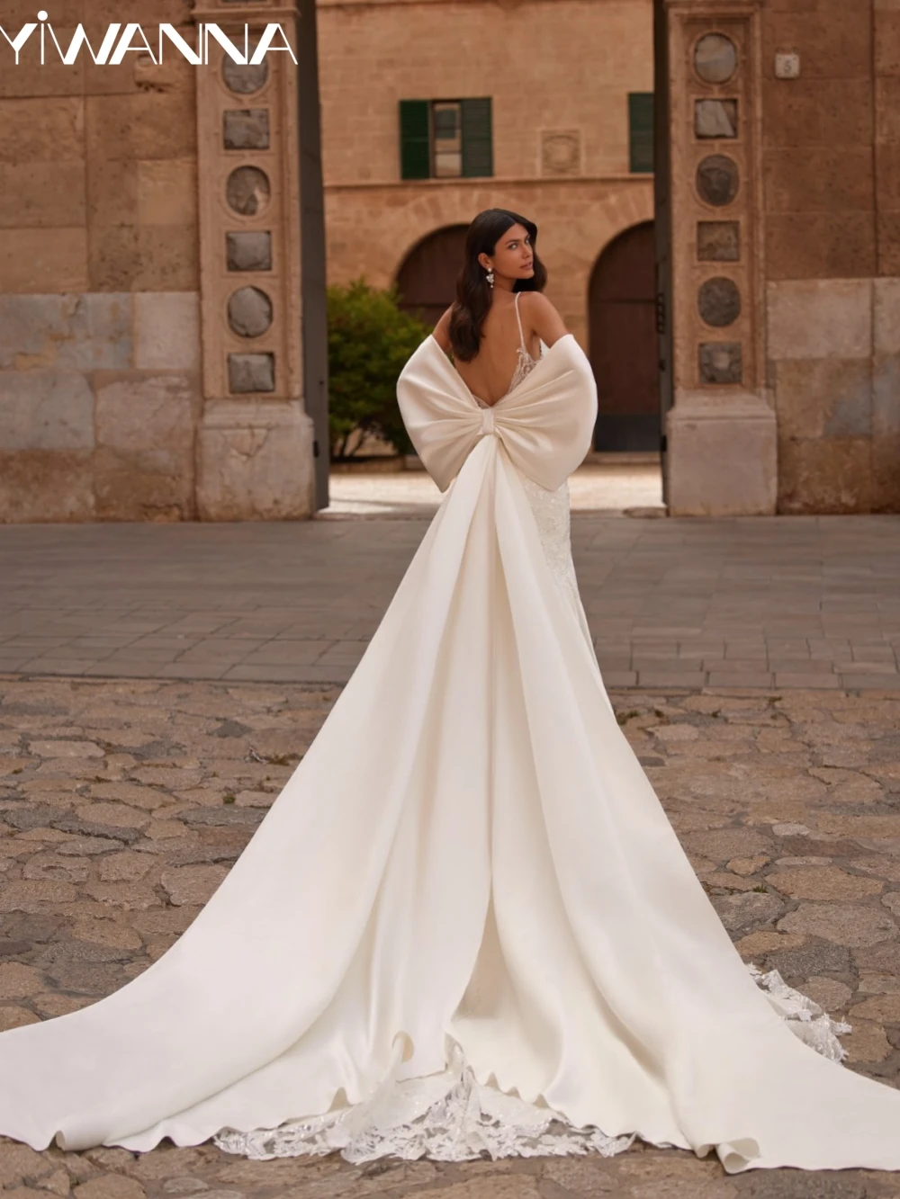 Graciosa alças de espaguete noiva robe glitter rendas apliques vestido de casamento personalizado sereia longo vestido de noiva robe de mariée