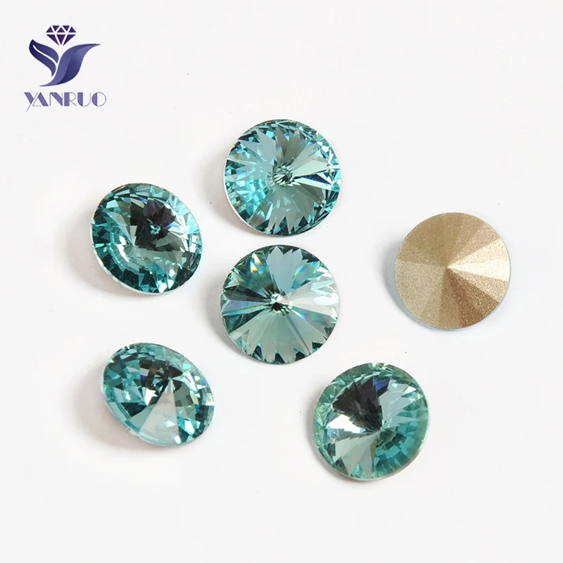 YANRUO 1122 Rivoli Aquamarine Sew On Strass Crystal Pointback Glass Stones With Claw Setting Rhinestons For Garment Clothing