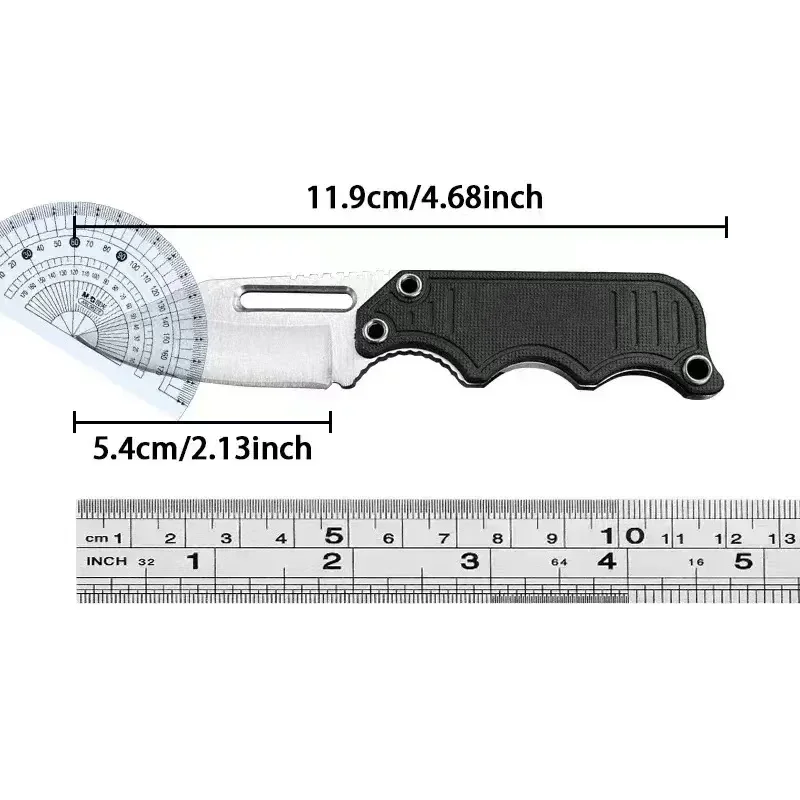 Hoogwaardig klein recht mes, mini-sleutelhangermes met hals, G10-handvat met ABS-schede outdoor EDC camping survival gereedschapsmes