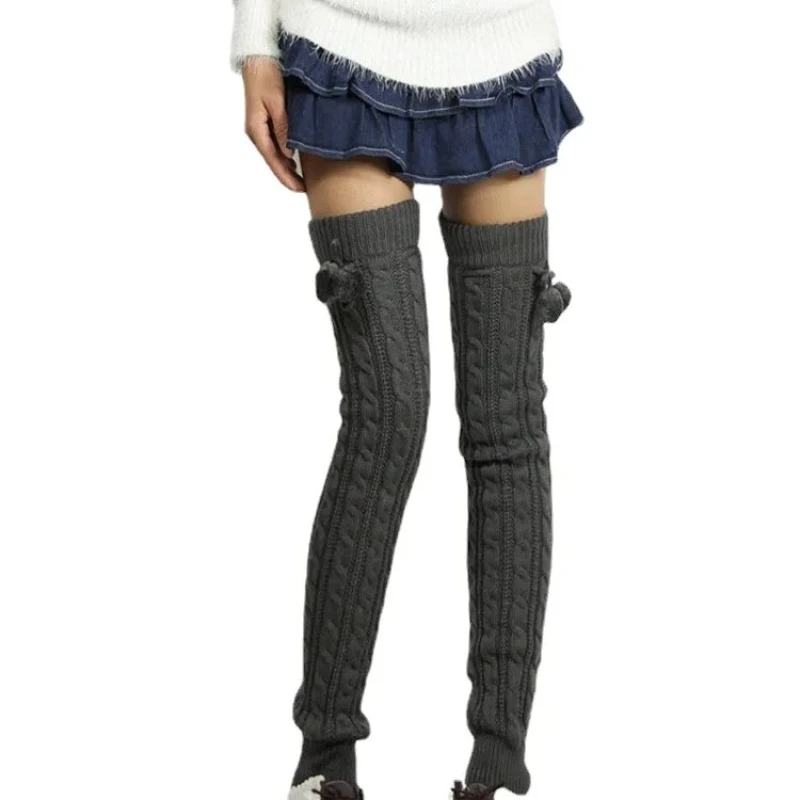 Women's Over-the-knee Stockings Winter Stretch Solid Color Woolen Yarn Knitted Loose Extended Thick Foot Warmers Leg Warmers