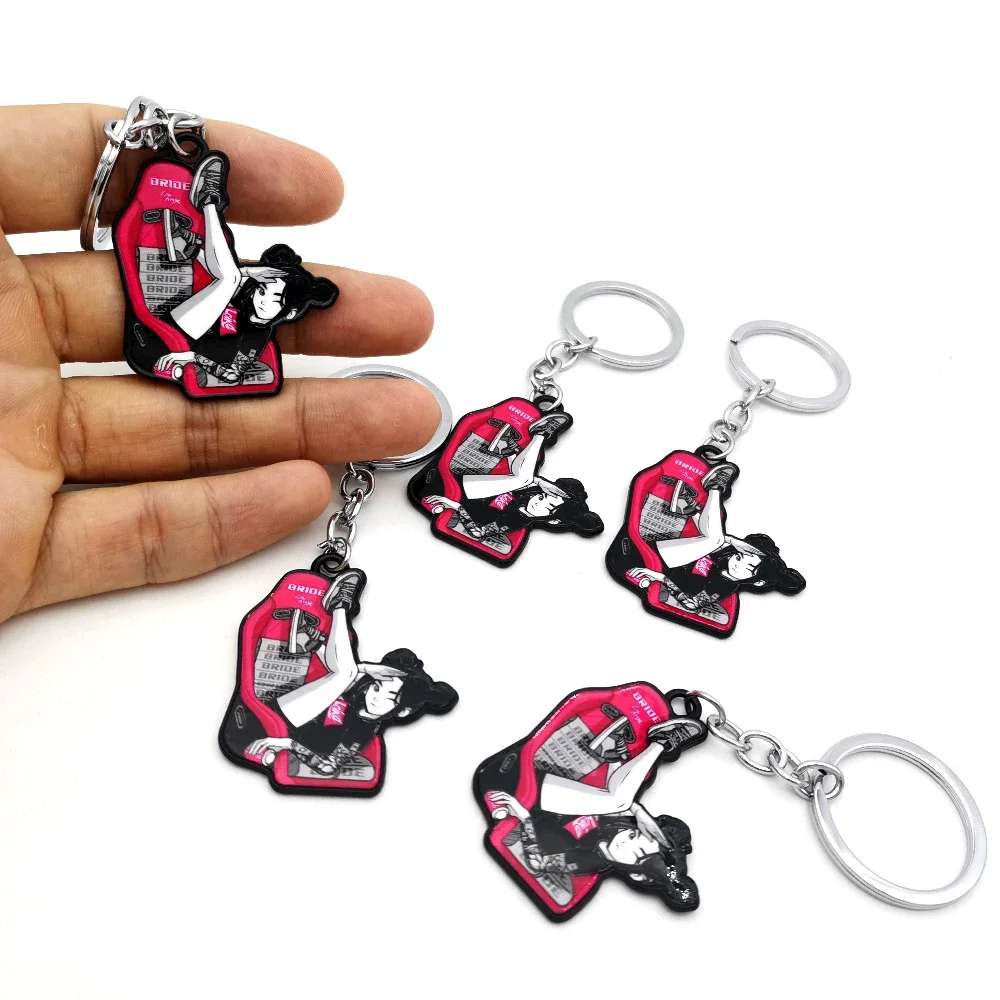 Cute Girl 3D Logo Metal Keychain JDM Culture Car Auto Parts Key Chain Bride Keychian Racing Style Accessories - Image 3