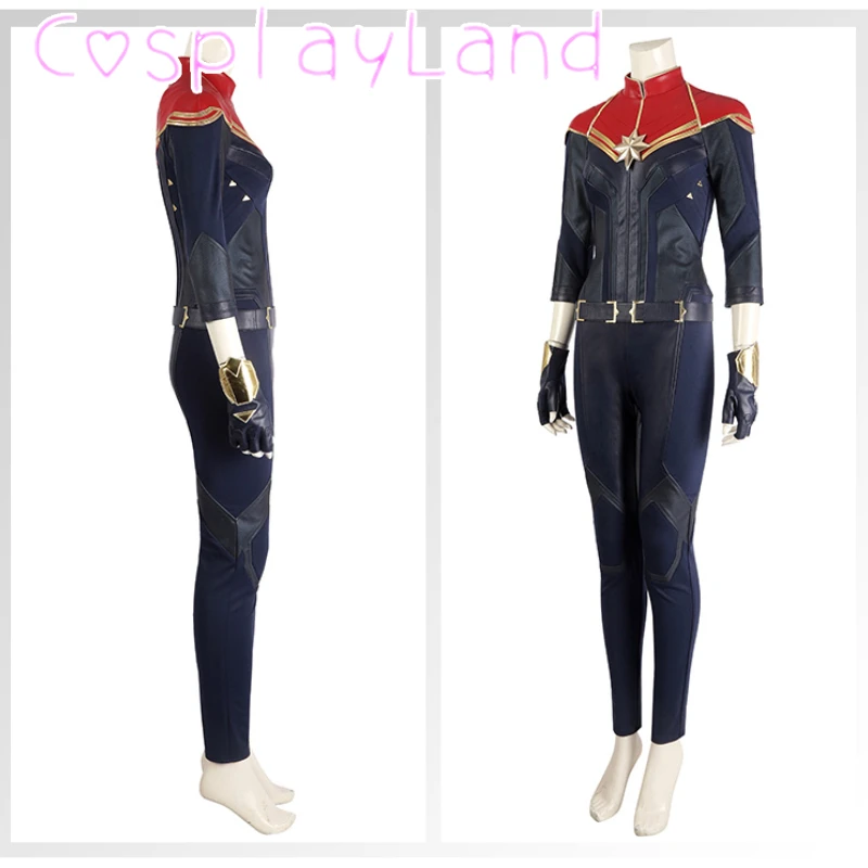 Movie Superhero Carol Danvers Jumpsuit Cosplay Costumes For Women Suit Halloween Outfit Full Set with Shoes Custom Size