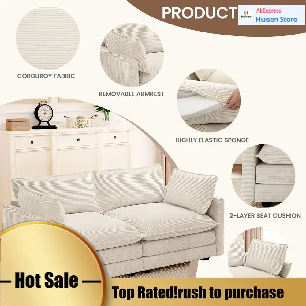 

Бестселлер: Уютный двухместный диван-софа Cloud-Soft с 2 подушками, идеально подходит для гостиной, офиса и спальни, бежевый вельвет