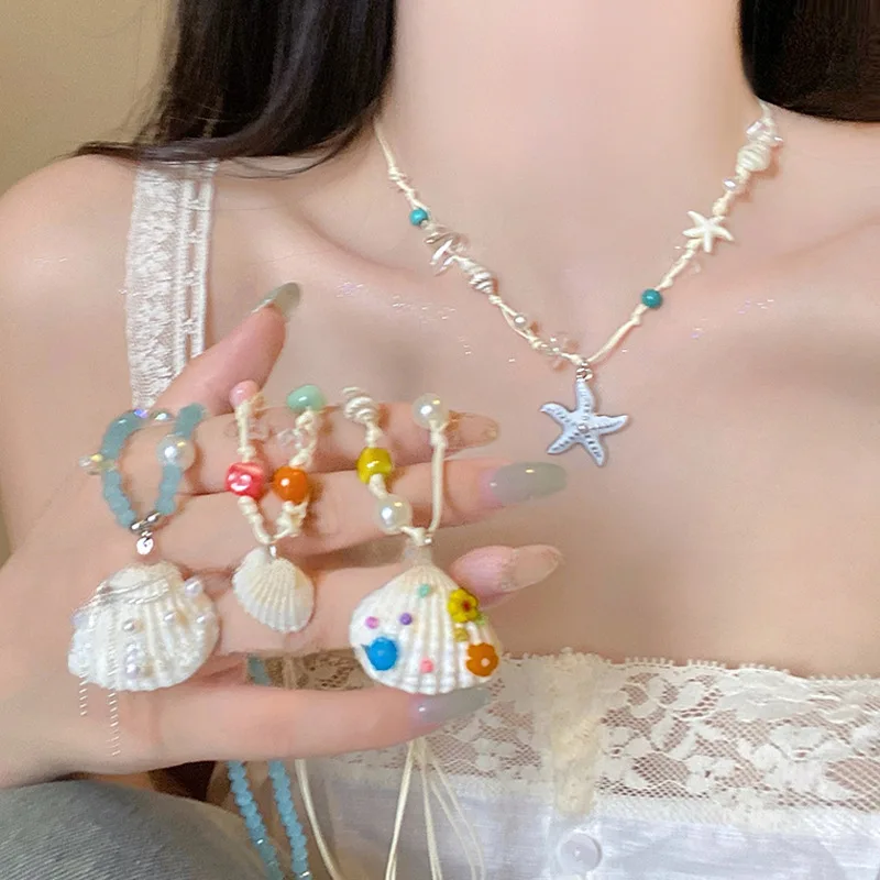 Bohemian Shell Starfish Necklace for Women Handmade Irregular Beads Chain Necklace Ocean Animal Series Chokers Jewelry
