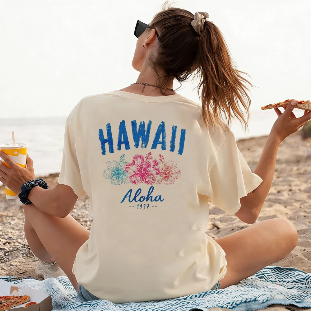 Camiseta Vintage de Hawái con Estampado Floral de Hibisco, Estilo Aloha, Ideal para Viajes a Resorts, Top de Algodón Suave para la Piel, Regalo Souvenir para Amantes de la Playa