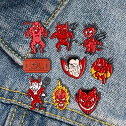 Red HELL Bill Admit One Badge Fashion Punk Devil Death Brooch Pins Personality Lapel Backpack Jewelry Gift For Women Men