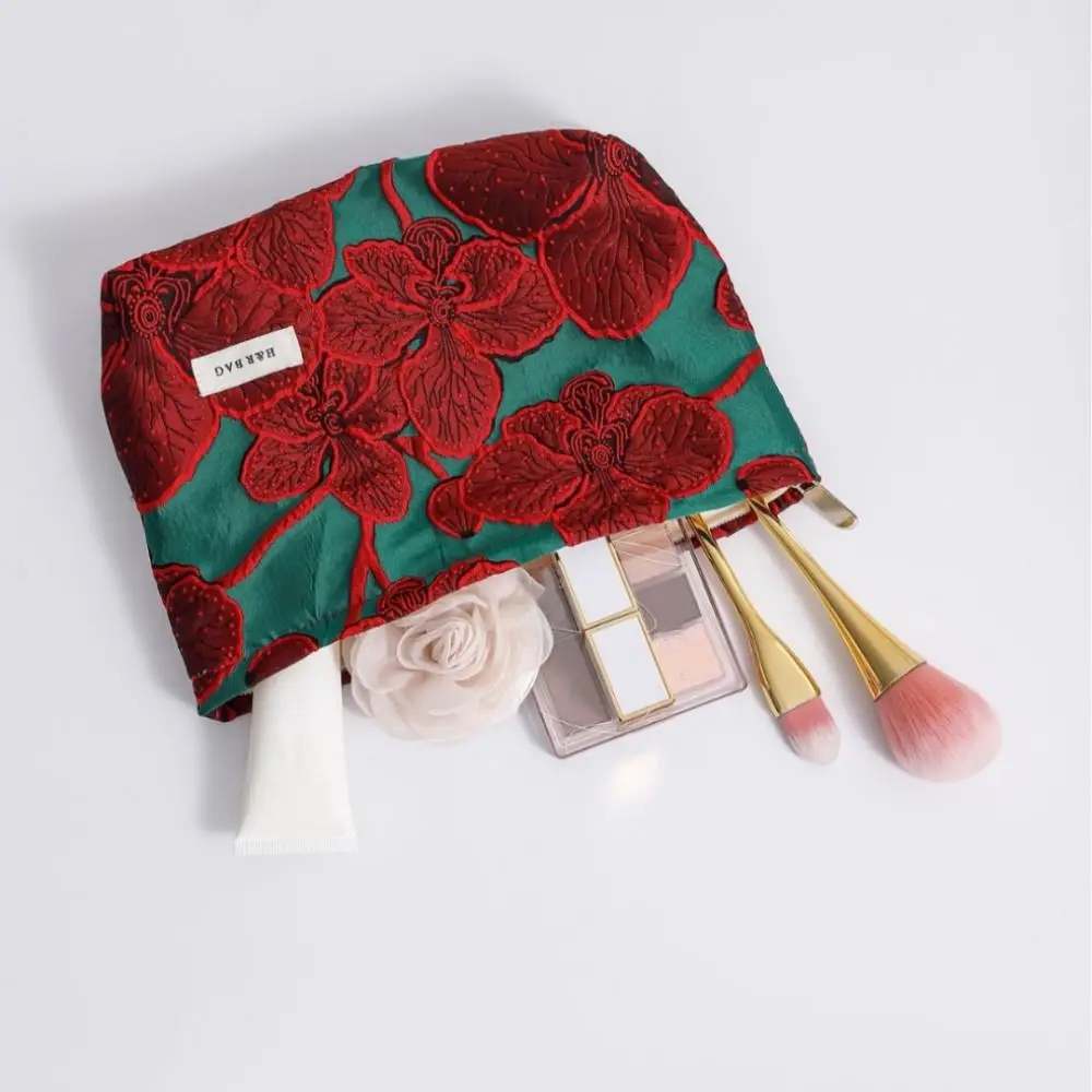 Retro chinês vermelho saco de maquiagem grande capacidade viagem organizador cosméticos bolsa de armazenamento portátil saco de armazenamento de guardanapo sanitário